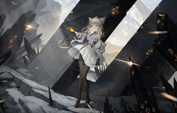 Girl, crystals, ears, Arknights, Perlica