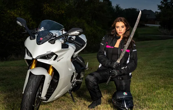 Pose, katana, jacket, helmet, bike, Ducati, Morgan, SuperSport