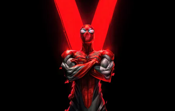 Picture black background, superhero, Spiderman, Spider-Man, tight suit, Marvel Comics, Knight of Vengeance, Knight Of Vengeance