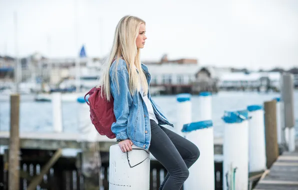 Picture Water, Home, The ocean, Girl, Bridge, Port, The city, Glasses