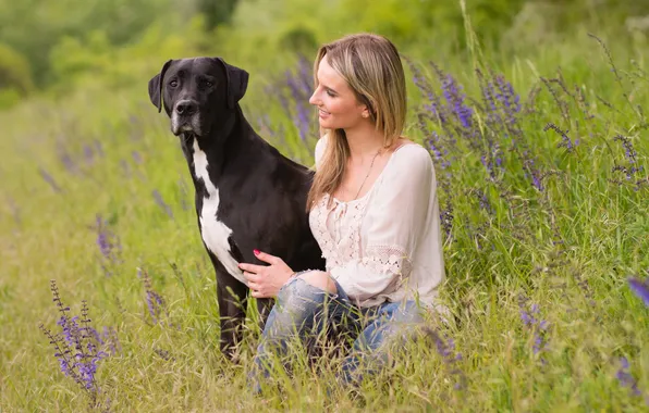 Picture girl, nature, dog
