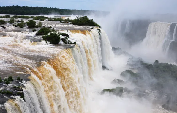 Picture the sky, mountains, element, waterfall, the bushes, of priod