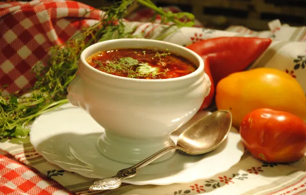 Picture spoon, vegetables, napkin, dish, soup