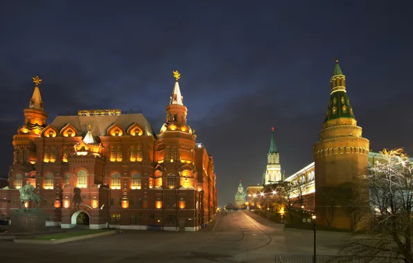 Night, city, lights, Moscow, The Kremlin, Russia, Russia, Moscow