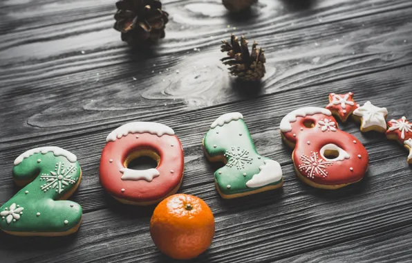 Holiday, cookies, Mandarin, the new year 2018