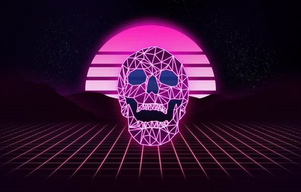 Music, Stars, Skull, Neon, Background, Synthpop, Darkwave, Synth