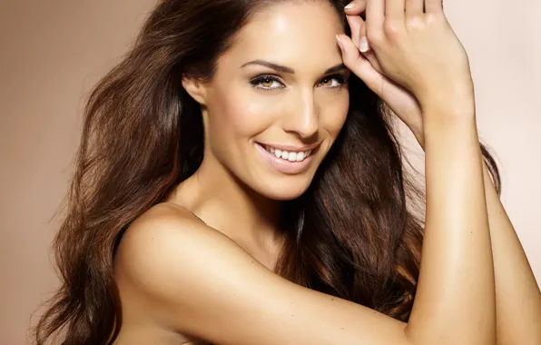 Picture look, girl, face, smile, model, hands, makeup, photoshoot