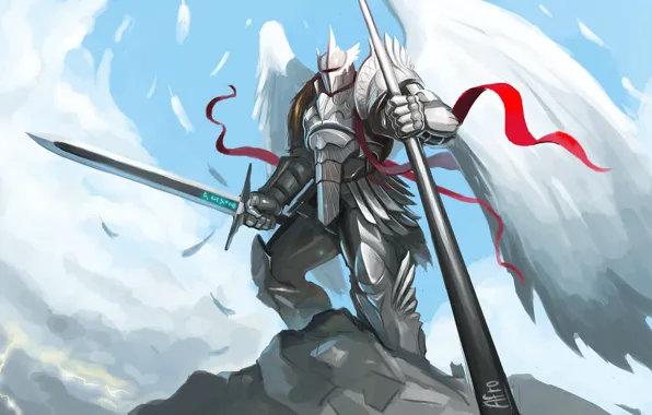 Picture Armor, Angel, Wings, Sword, Fiction