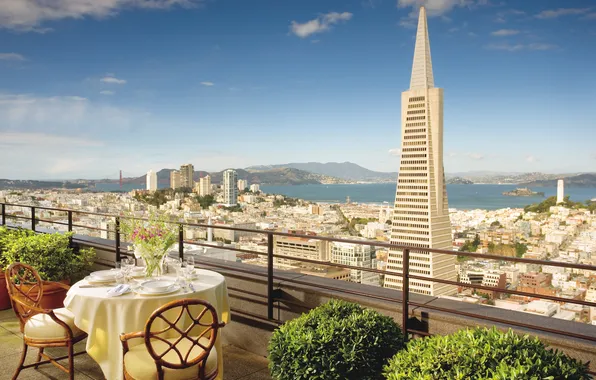Picture the city, view, height, restaurant, terrace, San-Francisco, Hotel Mandarin Oriental