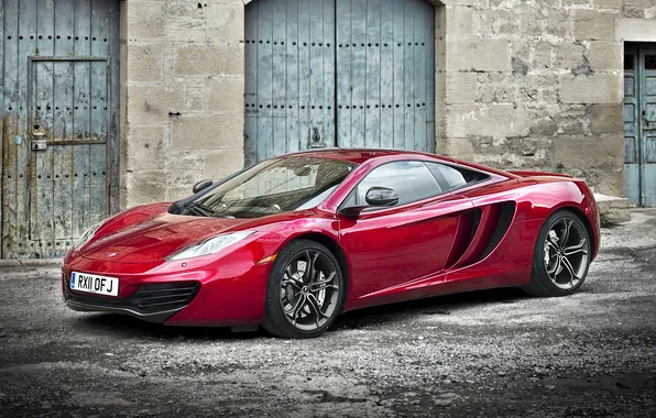 McLaren, red, MP4-12C, the front part, left side