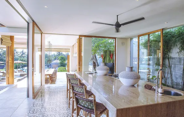 Interior, kitchen, terrace, dining room, Bali, villa Iman
