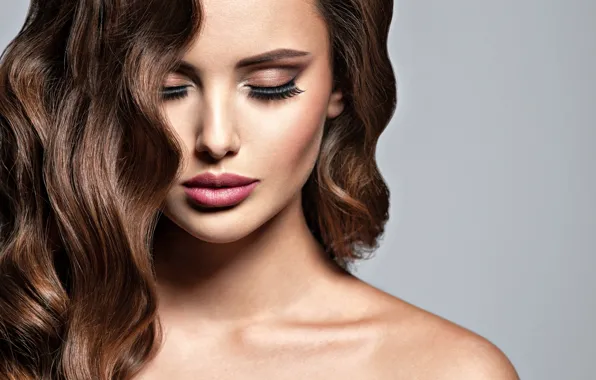 Girl, face, model, makeup, hairstyle, shoulders, curls, Valua Vitaly