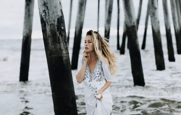 Picture wave, beach, girl, the wind, dress, Emily