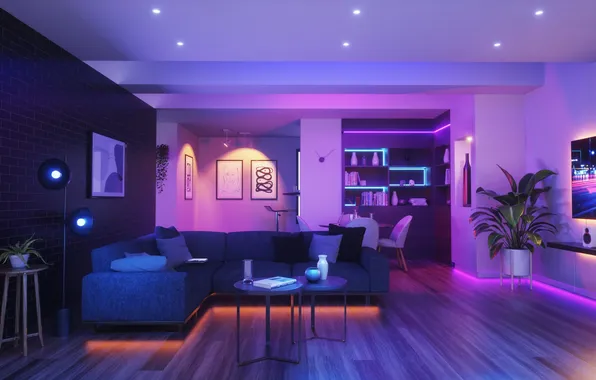 Design, style, lamp, relax, interior, plants, sofa, living room