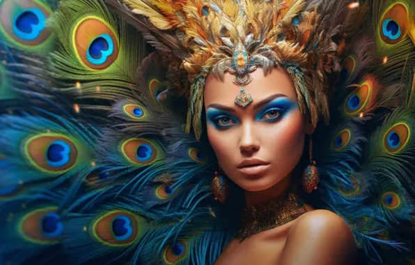 Look, girl, decoration, face, style, fantasy, bird, portrait