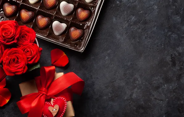 Love, flowers, gift, romance, chocolate, roses, love, happy