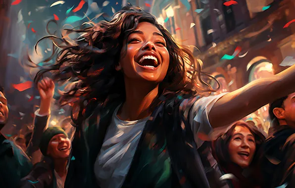 Girl, Smile, People, Christmas, Hair, New year, Joy, Digital art