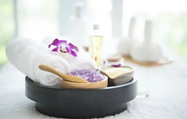 Flower, towel, relax, spa, bath salt
