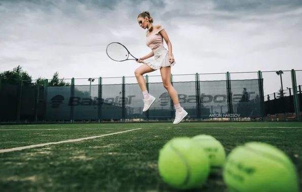Jump, skirt, balls, racket, tennis, Anton Kharisov, Katrin Sarkozy