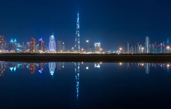 Picture lights, reflection, building, panorama, Dubai, Dubai