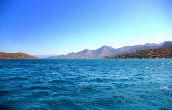 Sea, mountains, blue, Greece, Crete