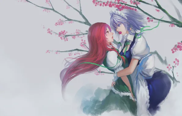 Girls, long hair, touhou, izayoi sakuya, hong meiling, Touhou