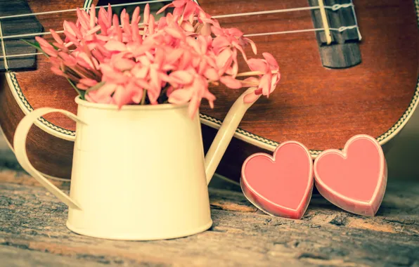 Flowers, heart, love, vintage, heart, romantic, ukulele