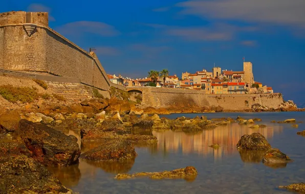 Sea, wall, France, tower, home, Provence, Antibes
