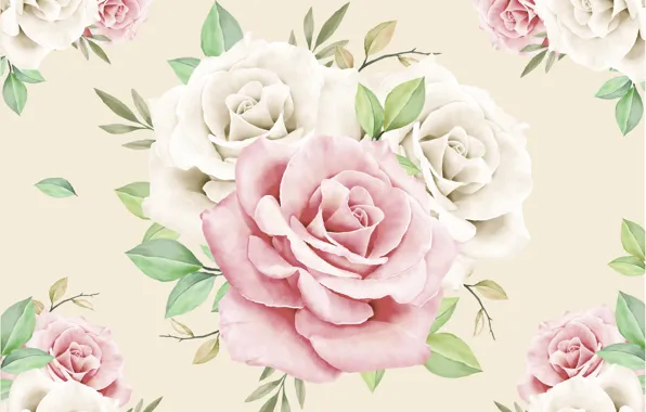 Picture design, background, roses, pink, white
