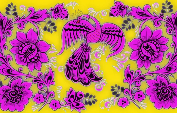 Background, pattern, texture, cardboard, the Firebird, picture, Khokhloma, floral ornament