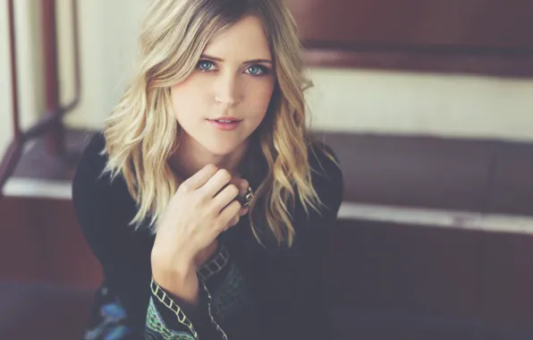 Girl, hair, hands, lips, blue eyes, looking