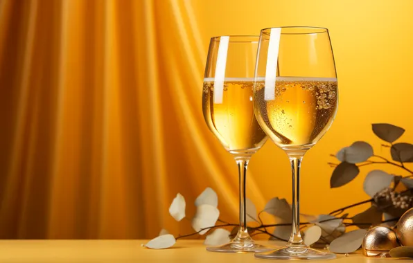 Holiday, wine, glasses, Christmas, alcohol, New year, champagne, AI art