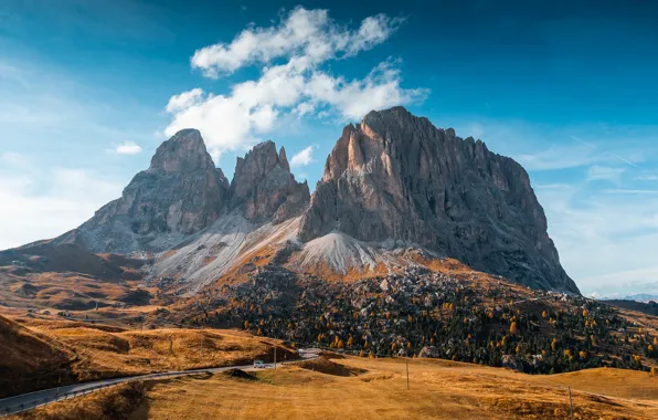 Picture road, Italy, autumn, dolomites, mounts