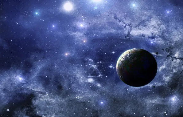 The sky, planet, satellite, painting