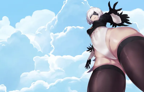 The sky, Clouds, Girl, Android, Art, Nier, Illustration, Characters