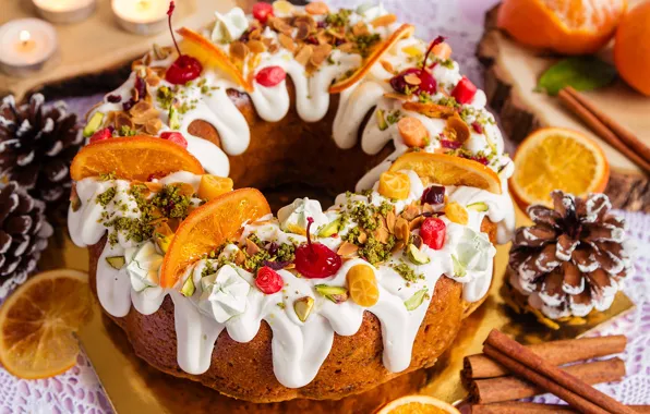 Picture orange, Christmas, nuts, cinnamon, cakes, sweet, glaze, cupcakes