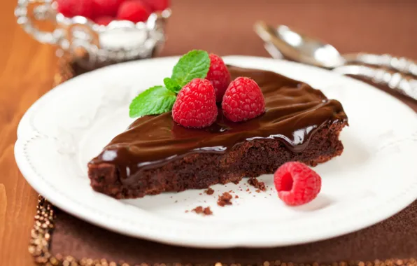 Picture raspberry, chocolate, mint, dessert, brownie