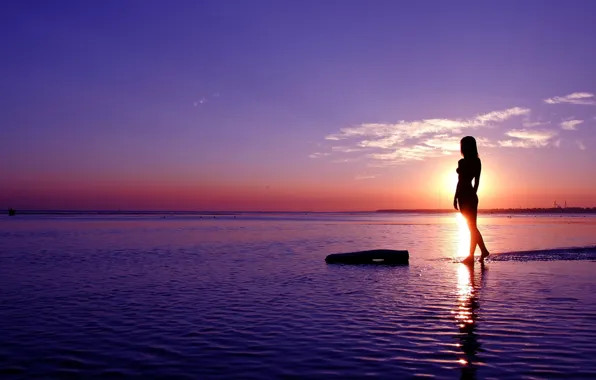 Sea, girl, sunset