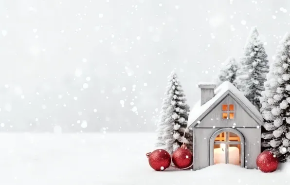 Winter, balls, snow, toy, Christmas, red, white background, New year