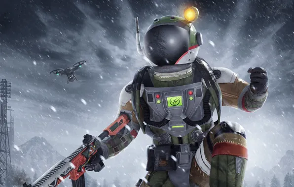 Winter, snow, weapons, the suit, quadcopter, PlayerUnknown's Battlegrounds