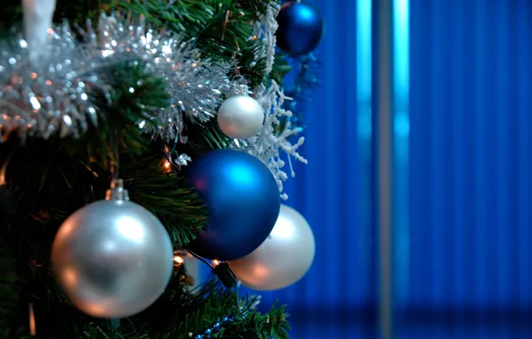 Background, holiday, widescreen, Wallpaper, toys, tree, new year, ball