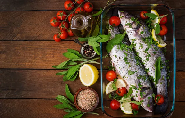 Greens, Lemon, Fish, Vegetables, Tomato, Citrus
