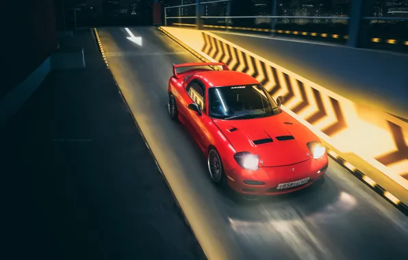 Red, Auto, Night, Machine, Mazda, RX-7, Mazda RX-7, Transport & Vehicles