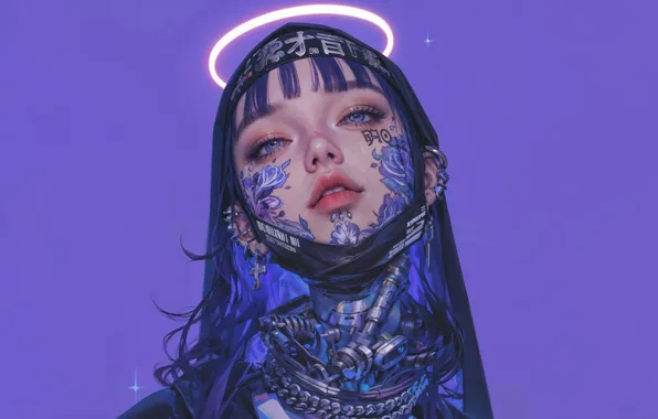 Anime, Tattoo, Face, Mask, Sci-Fi, Now, Anime Girl, AI Generated