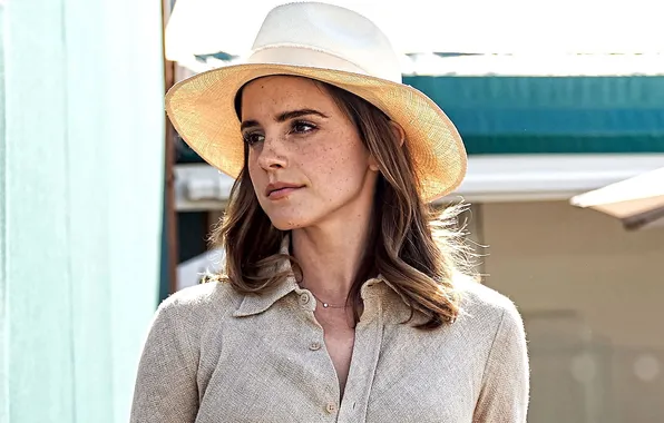 Look, pose, hat, actress, freckles, brown hair, beautiful, Emma Watson