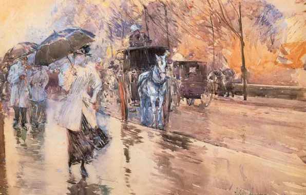People, rain, picture, Frederick Childe Hassam, impressionism