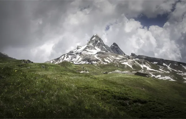 The sky, clouds, mountains, slope