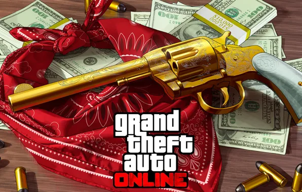 Money, gold, gold, revolver, bandana, gta online