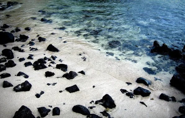 Sand, water, shore, Stones