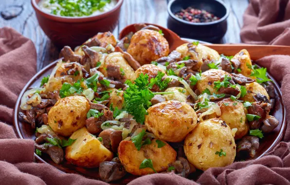 Picture greens, meat, potatoes